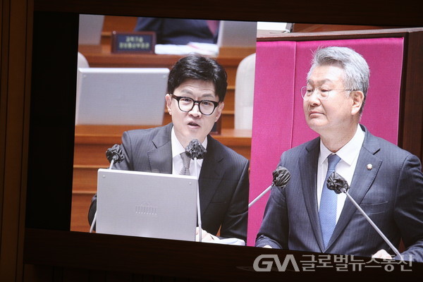 (사진;글로벌뉴스통신 권혁중)한동훈 법무부장관에게 질의하는 김회재 의원(더불어민주당)