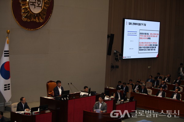 (사진:글로벌뉴스통신 권혁중)이용 의원이 질의하는 장면