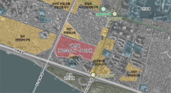 (사진제공: 서울시)자양4동 57-90번지 일대(139,130㎡) 신속통합기획  위치도