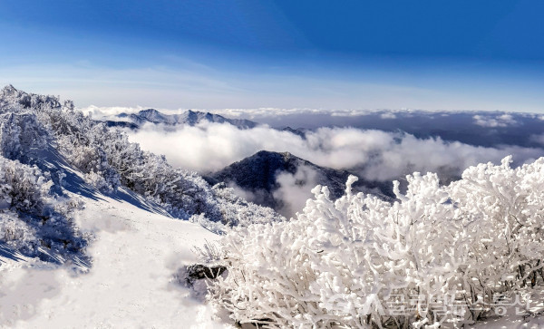 (사진:김연묵작가) 덕유산 향적봉에서 바라본 눈덮힌 아름다운 산야